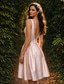 cheap Short &amp; Mini Dresses-A-Line Short Mini Prom Dresses Party Minimalist Sleeveless Boat Neck Wedding Guest Graduation Pink Dress Satin V Back with Pleats