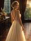 abordables Vestidos Largos &amp; Gowns-Corte A Hasta el Suelo Trajes de gala Brillos Y Estrellas Espalda Abierta Sin Mangas Escote en Pico Fiesta de baile Formal Tul V Atrás con Cuentas Apliques