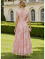 abordables Robes de cocktail-Ligne A Longueur cheville Longueur thé Robe Fleurie Robes de Cocktail Élégant Floral Semi-formel / Cocktail Manche Courte Col Bateau Fête de jardin Mariage Organza Jacquard avec Plis