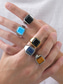 abordables Joyas para hombres-Anillo bohemio de acero inoxidable con piedra natural para hombre, anillo de sello llamativo de varios tamaños para uso diario informal, vacaciones en la playa y estilo resort.