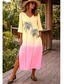preiswerte Boho Kleider-Damen Maxikleid Boho-Kleid Shiftkleid Sommerkleid Leinenkleid Bohemien Urlaub Ethnisch Strand Ferien Date Lässiger Schnitt Grafik Abstrakt Tropisch Dreiviertelarm V Ausschnitt Blau Hellgelb Rosa