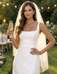 economico Piccole vestiti bianchi-Tubino Colonna Lunghezza al pavimento Luna di miele Abiti da sposa Abito da sposa Casual Senza Maniche Collo quadrato Laurea Compleanno Tessuto Elasticizzato con Fascia / Nastro