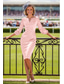 cheap Tea Length-Sheath Column Knee Length Party Dress Cocktail Dress Wedding Guest Dress Mother of the Bride Dress 3/4 Length Sleeve V Neck Elegant Minimalist Formal Wedding Guest Stretch Satin with Sash / Ribbon