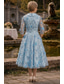 abordables Longueur du thé-Ligne A Longueur thé Robe de Mère de Mariée  Manche 3/4 Col en V Revers Élégant ancien Formel robe demoiselle d honneur Satin Dentelle avec Fleurs 3D Froncé Broderie