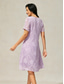 お買い得  シンプルなドレス-女性用 ミニドレス シフトドレス エレガント 純色 半袖 クルーネック ライラック