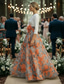 cheap A-Line Evening Dresses-A-Line Floor Length Evening Gown Elegant Daily Floral 3/4 Length Sleeve V Neck Wedding Formal Chiffon Satin with Floral Print 3D Flowers Ruched