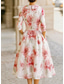 baratos Comprimento do chá-Linha A Longuette Vestido de festa Vestido Coquetel Vestido de convidada de casamento Vestido Para Mãe dos Noivos Manga 3/4 Decote V Colarinho de Camisa Elegante Vintage Formal Organza Jacquard com