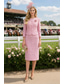 abordables Longueur de cheville-Robe de soirée longueur cheville en colonne robe cocktail robe invitée de mariage robe mère de la mariée robes élégantes à manches longues col rond fête vintage avec boutons