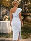 preiswerte Cocktailkleider-Schlauchkleid Tee-Länge Cocktailkleider Partykleider Elegant Minimalistisch Ärmellos Ein-Schulter Abschlussball Hochzeitsgast Stretchstoff mit Schlitz Unifarbe Mit Trägern