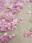 billige A-linje kveldsdrakter-A-linje Gulvlengde Kveldskjoler Formell kjole Elegant Blomster Halvlange ermer Illusjon Hals Hage fest Bryllup Sateng Tyll med Brodert blomst Broderi Appliqué