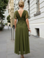 preiswerte Cocktailkleider-A-Linie Knöchellänge Abendkleid Cocktailkleider Elegant Kurzarm V Ausschnitt Hochzeit Formell Tüll Stretchstoff mit Gerafft