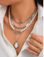 cheap Women's Necklace-Women's Bohemian Faux Pearl 4-Layer Necklace Set, Gold and Silver Alloy Pearl Pendant Layered Chains for Beach Vacation Travel, Resort Style and Everyday Casual Wear