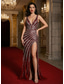 ieftine Rochii de seară sirenă-Trompetă  Sirenă Tren de curte Rochii de bal Rochii de seara Rochie De Bal Rochie formală Elegant Fără manșon În V Serată Logodnă Invitat la nunta de toamna Paiete Fără Spate cu Mărgele Paiete