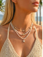 baratos Colar Feminino-Colar feminino boêmio com pingente de estrela-do-mar em liga metálica, conjunto de 3 camadas, joia para férias na praia, ideal para meninas e mulheres, colar gargantilha com contas em camadas para