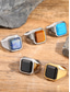 abordables Joyas para hombres-Anillo bohemio de acero inoxidable con piedra natural para hombre, anillo de sello llamativo de varios tamaños para uso diario informal, vacaciones en la playa y estilo resort.