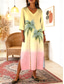 preiswerte Boho Kleider-Damen Maxikleid Boho-Kleid Shiftkleid Sommerkleid Leinenkleid Bohemien Urlaub Ethnisch Strand Ferien Date Lässiger Schnitt Grafik Abstrakt Tropisch Dreiviertelarm V Ausschnitt Blau Hellgelb Rosa