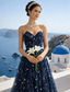 cheap Long Dresses &amp; Gowns-A-Line Sweep Brush Train Prom Dresses Sparkle &amp; Shine Fairy Long Sleeve Strapless Wedding Guest Birthday Tulle with Sequin Slit