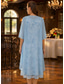 ieftine Seturi de rochii pentru mama-Două Piese Linia -A Lungimea ceaiului Rochie pentru invitata de nunta Rochie Mama Miresei Fără manșon Lungime Manșon 3/4 Stil Nautic Elegant Simplu minimalist Oficial Semi formal Șifon Jaquard cu