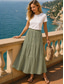 cheap Vacation Skirts-Women's Vacation Skirt Elegant Fashion Beach Wear Maxi Mid Waist Skirts Royal Blue Green Khaki Summer