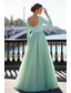 economico Abiti Lunghi &amp; Gowns-Linea ad A Lunghezza al pavimento Abito da invitata a nozze Abito Formale Abito da sera Abiti da Ballo Elegante Manica Lunga Scollo a Barca Balli di fine anno Formale Tulle Tessuto Elasticizzato con