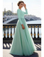 economico Abiti Lunghi &amp; Gowns-Linea ad A Lunghezza al pavimento Abito da invitata a nozze Abito Formale Abito da sera Abiti da Ballo Elegante Manica Lunga Scollo a Barca Balli di fine anno Formale Tulle Tessuto Elasticizzato con