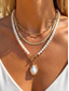 cheap Women's Necklace-Women's Bohemian Faux Pearl 4-Layer Necklace Set, Gold and Silver Alloy Pearl Pendant Layered Chains for Beach Vacation Travel, Resort Style and Everyday Casual Wear