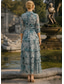 abordables Longueur de cheville-Ligne A Robe Longueur cheville Robe de Cocktail Robe de Mère de Mariée  Manche 3/4 Col en V Élégant Occasionnel Formel robe demoiselle d honneur Fête Chiffon avec Imprimé floral Volants Volants en