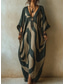 abordables Vestidos Boho-Mujer Vestido maxi Vestido de verano Vestido de una línea Vacaciones Casual Boho Playa Noche Holgado Graphic Geométrico Tribal Manga Larga Escote en Pico Azul marinero Blanco Verde Trébol Verde Mar