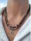 abordables Bijoux pour hommes-Collier double rang pour homme, style bohème, en alliage &amp;Cordon en cuir et matières mixtes, pendentif en croissant de lune, ajustable, idéal pour les vacances à la plage et le quotidien.