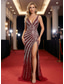 ieftine Rochii de seară sirenă-Trompetă  Sirenă Tren de curte Rochii de bal Rochii de seara Rochie De Bal Rochie formală Elegant Fără manșon În V Serată Logodnă Invitat la nunta de toamna Paiete Fără Spate cu Mărgele Paiete
