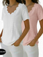 preiswerte Einfarbiges T-Shirt-2er-Pack Damenbluse mit Lochmuster, schlicht, stylisch, Basic, klassisch, Kurzarm, V-Ausschnitt, normal geschnitten, gelb + schwarz