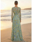 ieftine Lungimea podelei-Linia -A Rochii Lungime Podea Rochie de petrecere Rochie de Cocktail Rochie Mama Miresei Manșon Lung Stil Nautic Elegant Epocă Luxos Oficial Invitat la nunta Kentucky Derby Șifon Tulle cu Broderie