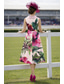 levne Délka čaje-A-Linie K lýtkům Derby šaty Šaty pro matku nevěsty Bez rukávů Loď na krk Elegantní Vinobraní Kentucky Derby Satén s Květiny Grafika