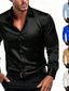 preiswerte Satinhemden für Herren-Herren Hemd Satinhemd Freizeithemd Knopfhemd Einfach Täglich Urlaub Schwarz Weiß Wein Marineblau Langarm Revers Frühling &amp; Herbst Bekleidung