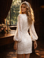 abordables Robes Courts &amp; Mini-Robes cocktail à sequins en ligne Robe de fête Invité de mariage Courte  Mini Manches longues Col bijou avec couleur pure