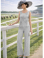 abordables Costumes-pantalons pour maman-Ensemble pantalon combinaison 3 pièces robe de mariée invité au mariage longueur de sol robe mère de la mariée sans manches manches longues décolleté bateau élégante vintage simple formelle invité au