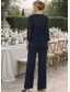 ieftine Costumele cu pantaloni ale mamei-Costum pantaloni lungime până la podea rochie pentru mama miresei cu mâneci lungi decolteu pătrat elegantă invitată la nuntă dantelă cu culoare uniformă