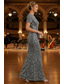 ieftine Rochii de seară tip sheath-Coloană Teacă Lungime Podea Rochie pentru invitata de nunta Rochie formala Rochie de seara Rochii de seara Elegant Manșon scurt Stil Nautic Oficial Gală Elegantă Paiete Catifea cu Strălucire