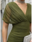 preiswerte Cocktailkleider-A-Linie Knöchellänge Abendkleid Cocktailkleider Elegant Kurzarm V Ausschnitt Hochzeit Formell Tüll Stretchstoff mit Gerafft