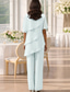 abordables Costumes-pantalons pour maman-Deux Pièces Combinaison Tailleur-Pantalon Longueur au sol Robe de Mère de Mariée  Manche Courte Bijoux Élégant Grande taille robe demoiselle d honneur Chiffon avec Volants en Cascade