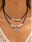 ieftine Colier de damă-Colier cu pandantiv dublu din aliaj boho pentru femei, choker cu farmec în stil multifuncțional pentru vacanță la plajă, stațiune de vară și ținute casual de zi cu zi