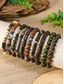 billige Menns smykker-Herre bohemsk armbåndssett med treperler, 10-delers elastiske, stabelbare perlearmbånd for strandferie, hverdagsbruk, reise og festivalstyling