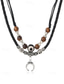 abordables Bijoux pour hommes-Collier double rang pour homme, style bohème, en alliage &amp;Cordon en cuir et matières mixtes, pendentif en croissant de lune, ajustable, idéal pour les vacances à la plage et le quotidien.