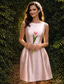 cheap Short &amp; Mini Dresses-A-Line Short Mini Prom Dresses Party Minimalist Sleeveless Boat Neck Wedding Guest Graduation Pink Dress Satin V Back with Pleats
