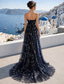 cheap Long Dresses &amp; Gowns-A-Line Sweep Brush Train Prom Dresses Sparkle &amp; Shine Fairy Long Sleeve Strapless Wedding Guest Birthday Tulle with Sequin Slit