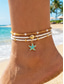 billige Damearmbånd-Ankelkjedesett med sjøstjerneanheng i bohemsk stil i legering til dame, 3-delt strandferiesmykke, avslappet hverdagsbruk, lett, justerbart, trendy sommertilbehør