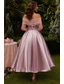 baratos Vestidos de Cocktail-De Baile Linha A Até o Tornozelo Vestidos de cocktail Vestidos de festa Elegante Vintage Manga Longa Ombro a Ombro Casamento Formal Destacável Cetim com Xale
