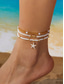 billige Damearmbånd-Ankelkjedesett med sjøstjerneanheng i bohemsk stil i legering til dame, 3-delt strandferiesmykke, avslappet hverdagsbruk, lett, justerbart, trendy sommertilbehør