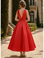 preiswerte Cocktailkleider-A-Linie Knöchellänge Cocktailkleider Partykleider Elegant seidig Ärmellos Rundhalsausschnitt Hochzeit Formell Tasche Satin mit Schleife(n) Perlenstickerei