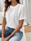 preiswerte Einfarbiges T-Shirt-Damen Spitzentops Spitze Elegant Bohemien Tropisch Kurzarm Rundhalsausschnitt Normale Oberteile Lässig Täglich Ausgehen Weiß Sommer Frühling